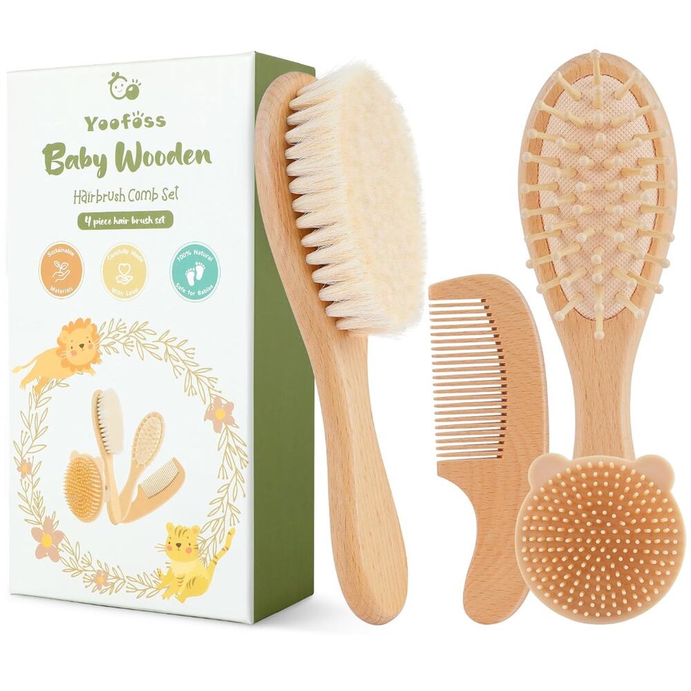 4 Piece Baby Brush and Comb Set for Boy or Girl